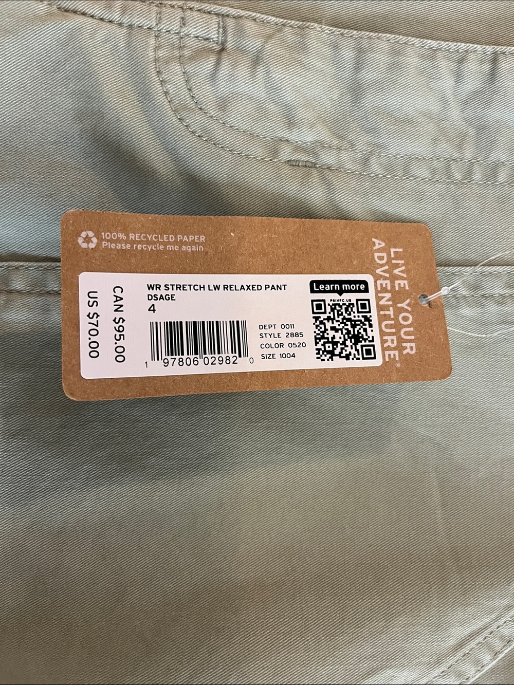 Eddie Bauer stretch legend wash relaxed straight mid rise pants dark sage NEW NW - Picture 5 of 7